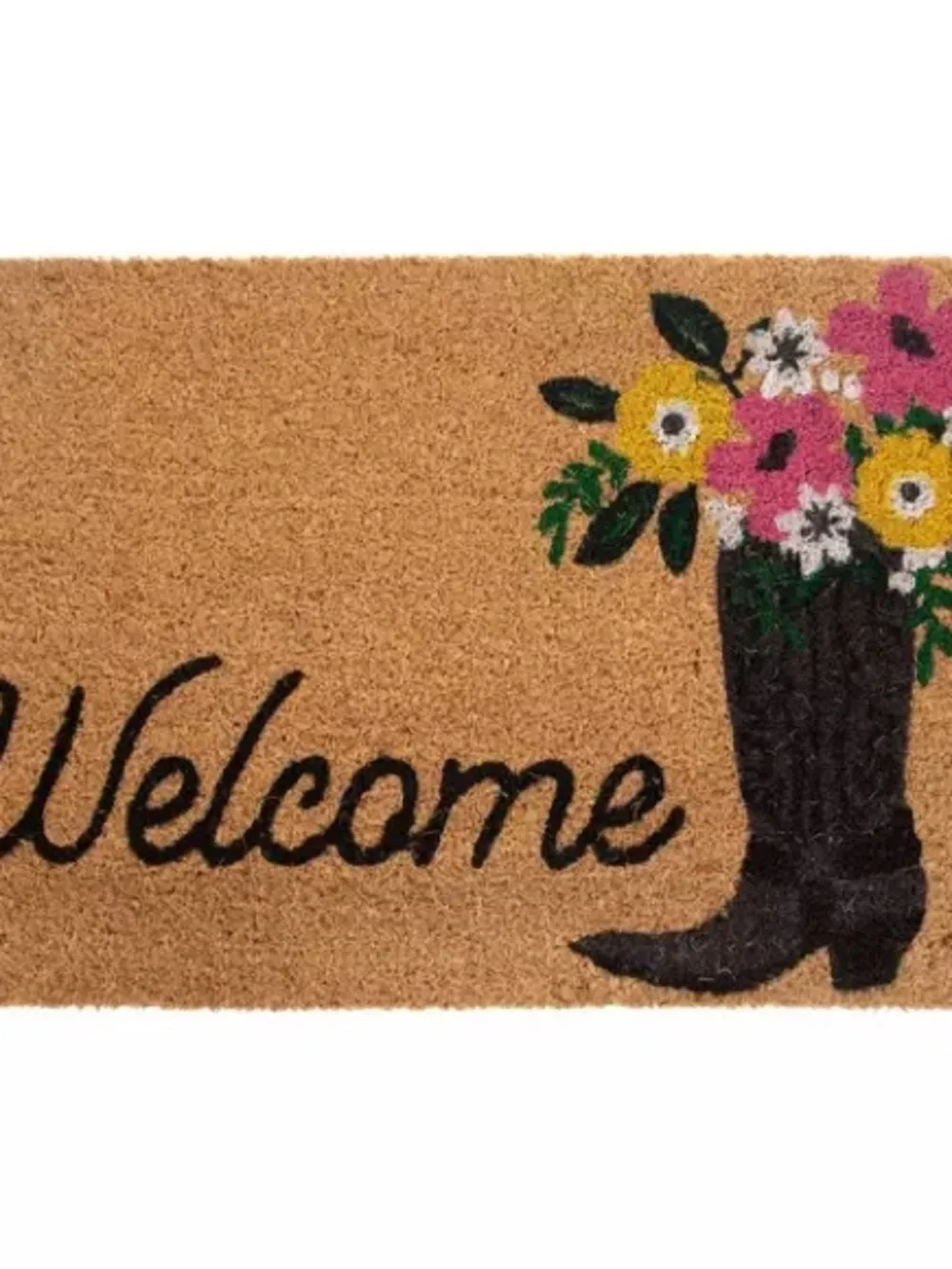 Floral Cowboy Boot Welcome Coir Doormat